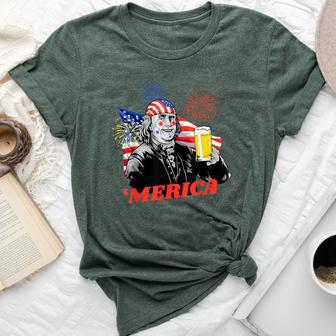 Merica 4Th Of July Usa Flag Ben Franklin Beer Bzr Bella Canvas T-shirt | Mazezy