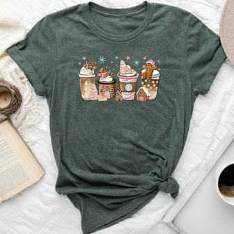 Merry Christmas Gingerbread Cookie Coffee Cups Latte Drink Bella Canvas T-shirt - Seseable
