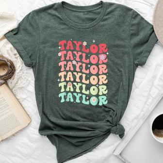 Name Taylor Girl Boy Retro Groovy 80'S 70'S Colourful Bella Canvas T-shirt | Mazezy