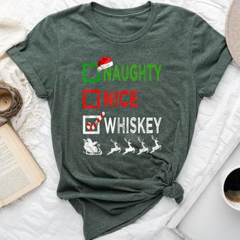 Naughty Nice Whiskey Christmas Pajamas Santa Hat Xmas Bella Canvas T-shirt - Thegiftio UK