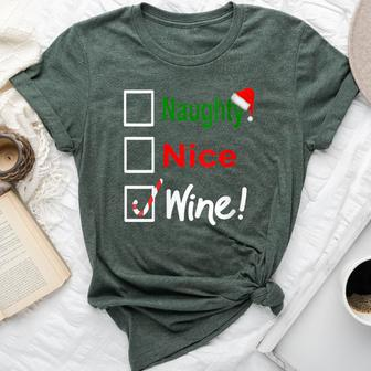 Naughty Nice Wine Christmas Drinking Bella Canvas T-shirt | Mazezy