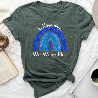 In November We Wear Blue Rainbow Diabetes Awareness Bella Canvas T-shirt | Mazezy