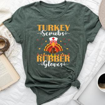 Nurse Turkey Thanksgiving Fall Scrubs Top For Nursing Bella Canvas T-shirt | Mazezy