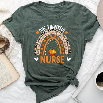 One Thankful Nurse Rainbow Leopard Pumpkin Thanksgiving Bella Canvas T-shirt - Seseable