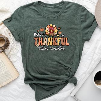 One Thankful School Counselor Groovy Thanksgiving Counselor Bella Canvas T-shirt - Monsterry