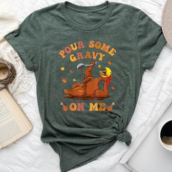 Pour Some Gravy On Me Button Up Groovy Thanksgiving Turkey Bella Canvas T-shirt - Monsterry CA