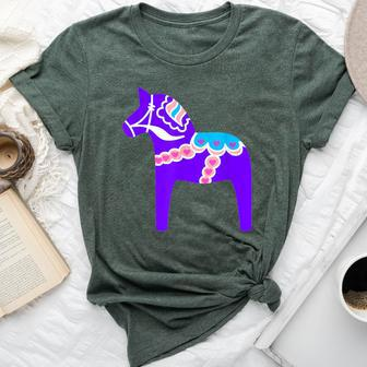 Purple Dala Horse Swedish Fun Spring Midsummer Color Bella Canvas T-shirt | Mazezy