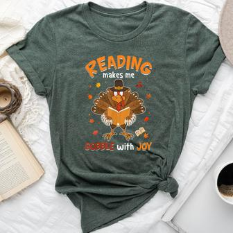 Reading Makes Me Gobble With Joy Turkey Reading Book Fall Bella Canvas T-shirt - Thegiftio UK