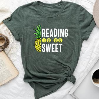 Reading Is Sweet Book Lover Pineapple Reader Teacher Read Bella Canvas T-shirt - Seseable