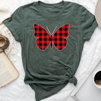 Red Buffalo Plaid Butterfly Matching Family Christmas Bella Canvas T-shirt | Mazezy
