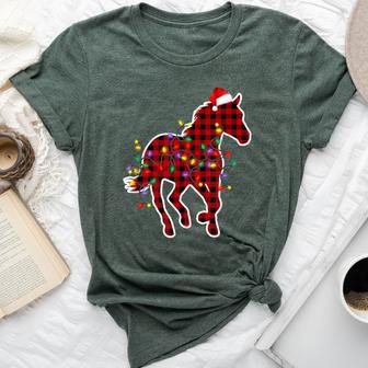 Red Buffalo Plaid Horse Christmas Pajamas Xmas Lights Family Bella Canvas T-shirt - Thegiftio UK