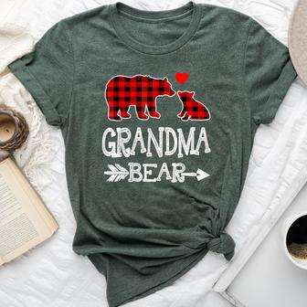 Red Plaid Grandma Bear Christmas Pajama Matching Family Bella Canvas T-shirt - Seseable
