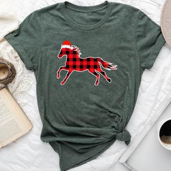 Red Plaid Pajama Horse Santa Hat Christmas Girls Bella Canvas T-shirt - Thegiftio UK