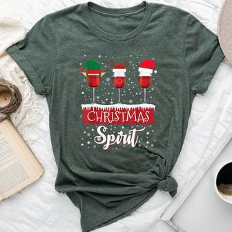 Red Wine Glasses Christmas Spirit Santa Elf Reindeer Bella Canvas T-shirt | Mazezy