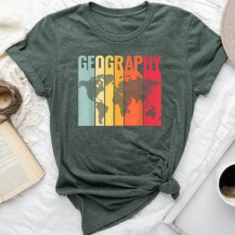 Retro Geography Teacher Cartography Geographer World Map Bella Canvas T-shirt | Mazezy