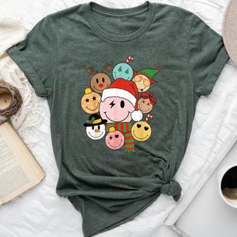 Retro Groovy Santa Smile Face Elf Snowman Christmas Trendy Bella Canvas T-shirt - Thegiftio UK