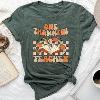 Retro One Thankful Teacher Pumpkin Spice Thanksgiving Fall Bella Canvas T-shirt | Mazezy