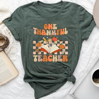 Retro One Thankful Teacher Pumpkin Spice Thanksgiving Fall Bella Canvas T-shirt - Thegiftio UK