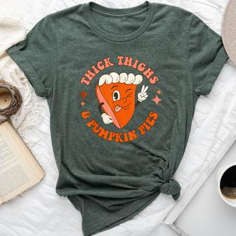 Retro Thick Thighs And Pumpkin Pies Thanksgiving Fall Autumn Bella Canvas T-shirt - Seseable