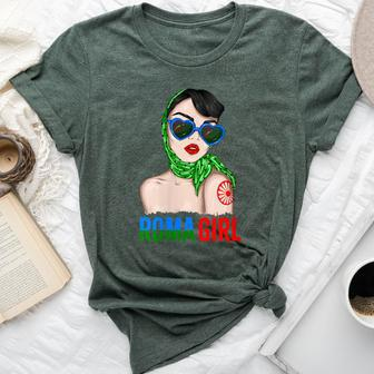 Roma Traveller Girl Romani Flag Proud Womens Bella Canvas T-shirt | Mazezy