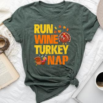 Run Wine Turkey Nap Thanksgiving Turkey Wine Running Bella Canvas T-shirt - Monsterry