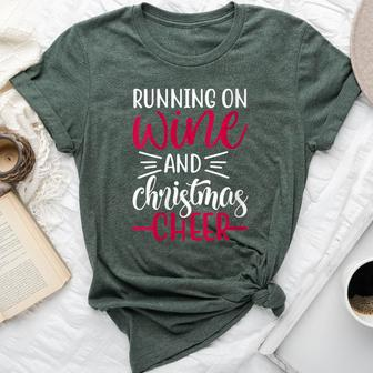Running On Wine And Christmas Cheer Holiday Drinking Bella Canvas T-shirt | Mazezy