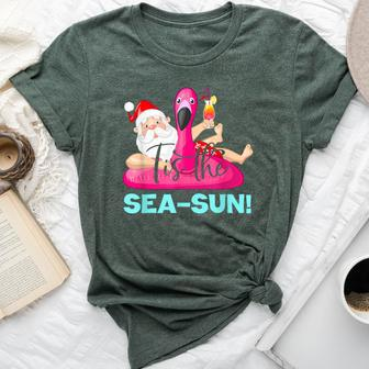 Santa Claus Flamingo Float Tis The Sea-Sun Christmas In July Bella Canvas T-shirt - Monsterry DE