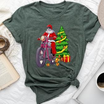 Santa On Motorcycle Biker Christmas Motorbike Bella Canvas T-shirt | Mazezy