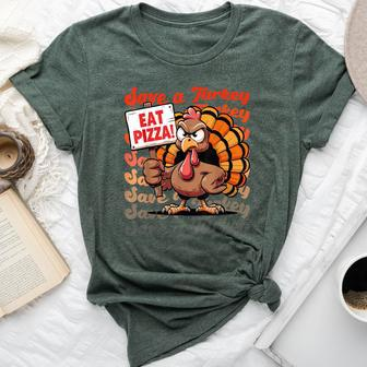 Save A Turkey Eat Pizza Autumn Thanksgiving Groovy Bella Canvas T-shirt - Monsterry