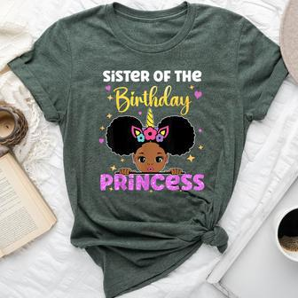 Sister Of The Birthday Princess Melanin Afro Unicorn Cute Bella Canvas T-shirt | Mazezy