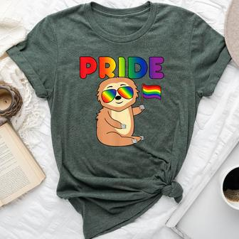 Sloth Gay Pride Rainbow Flag Proud Lgbtq Cool Lgbt Ally Bella Canvas T-shirt | Mazezy
