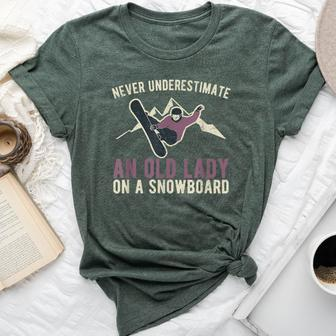 Snowboard Never Underestimate An Old Lady Bella Canvas T-shirt - Thegiftio UK