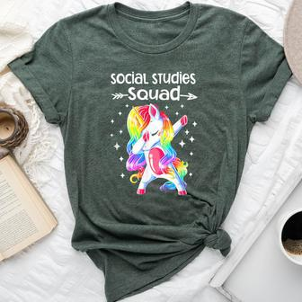 Social Studies Squad Dabbing Unicorn Teacher Bella Canvas T-shirt | Mazezy