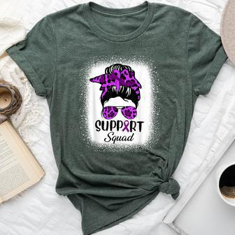 Support Pancreatic Cancer Awareness Messy Bun Ribbon Purple Bella Canvas T-shirt - Monsterry DE