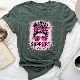 Support Squad Messy Bun Breast Cancer Awareness Pink Ribbon Bella Canvas T-shirt - Seseable