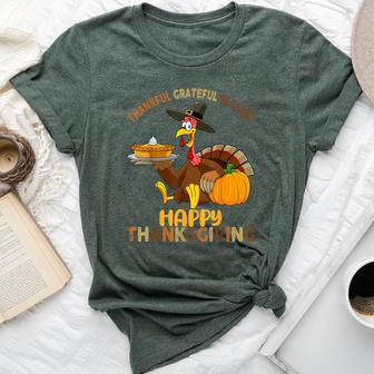 Thankful Grateful Blessed Happy Thanksgiving Girls Turkey Bella Canvas T-shirt - Seseable