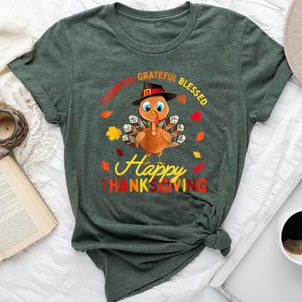 Thankful Grateful Blessed Thanksgiving Turkey Girls Bella Canvas T-shirt | Mazezy