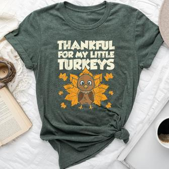 Thankful For My Little Turkeys Thanksgiving Teacher Mom Bella Canvas T-shirt | Mazezy