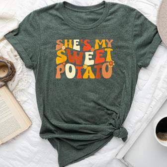 Thanksgiving Couples Sweet Potato I Yam Groovy Flower Bella Canvas T-shirt - Seseable