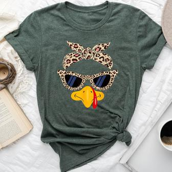 Thanksgiving Turkey Face Leopard Print For Girls Bella Canvas T-shirt | Mazezy