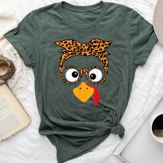 Thanksgiving Turkey Face Leopard Print Glasses Autumn Fall Bella Canvas T-shirt - Monsterry DE