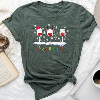 Three Glasses Of Wine Santa Hat Christmas Drinking Bella Canvas T-shirt | Mazezy