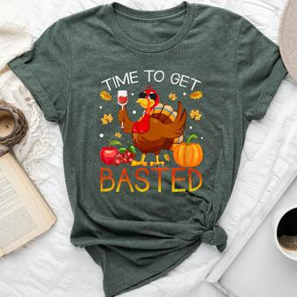 Turkey Time To Get Basted Retro Happy Thanksgiving Women Bella Canvas T-shirt - Seseable
