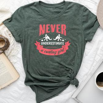 Never Underestimate A Curling Girl Quote Curling Bella Canvas T-shirt - Monsterry UK