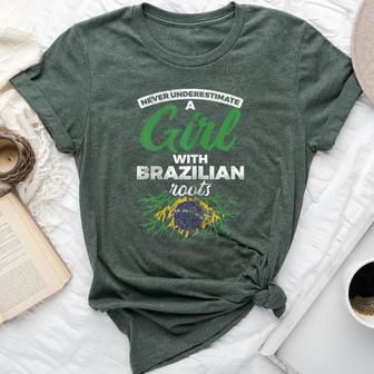 Never Underestimate A Girl With Brazilian Roots Brazil Bella Canvas T-shirt - Monsterry UK