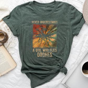 Never Underestimate Girl Drone Pilot Retro Bella Canvas T-shirt - Thegiftio UK