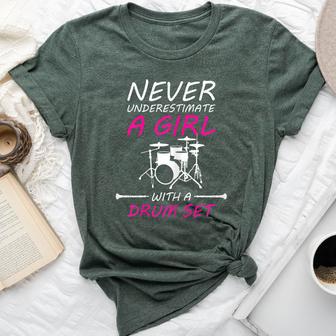 Never Underestimate A Girl With A Drum Set Drummer Slogan Bella Canvas T-shirt - Thegiftio UK