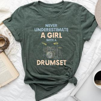 Never Underestimate A Girl Drummer Percussion Musician Girls Bella Canvas T-shirt - Thegiftio UK