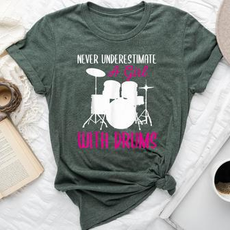 Never Underestimate A Girl With Drums Drum Girls Bella Canvas T-shirt | Mazezy UK