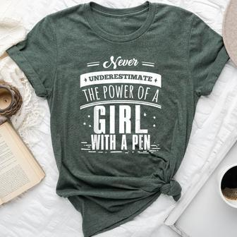 Never Underestimate A Girl With A Pen Author Writer Bella Canvas T-shirt - Seseable
